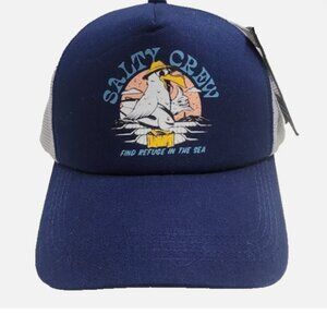 SALTY CREW GONE FISHING TRUCKER HAT YOUTH NAVY WHITE MESH FOAM CAP NWT